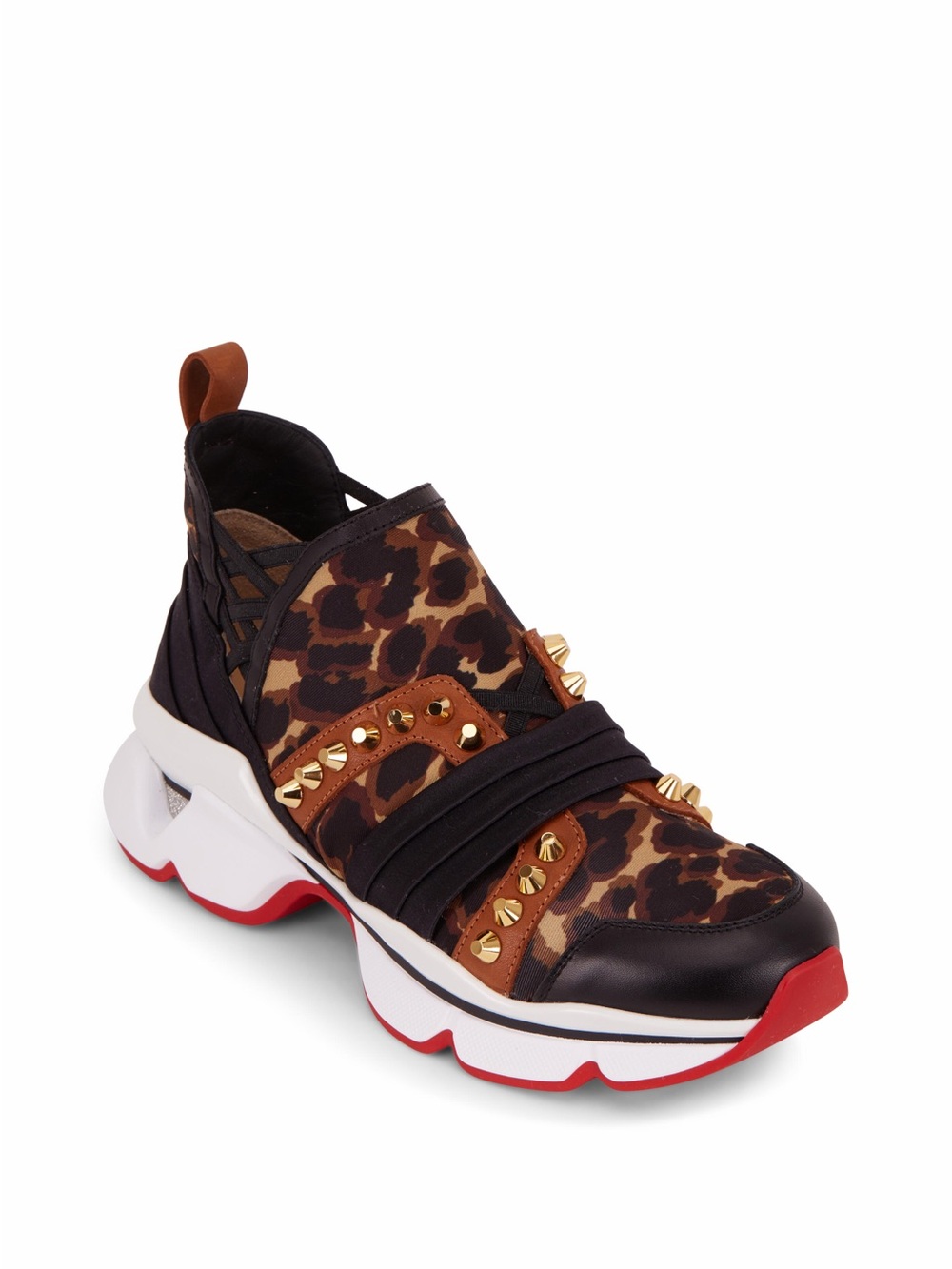 Christian Louboutin 123 Run Flat Neoprene, Leopard, Leather, Studded Sneakers